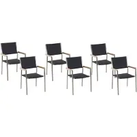 Beliani Gartenstühle 6er Set Schwarz / Silber Polyrattan Edelstahl Modern Terrasse Outdoor