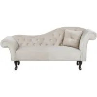 Beliani Chaiselongue Rechtsseitig Beige Samtstoff Holzfüße Glamourös Mit Zierkissen