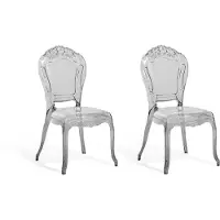 Beliani Esszimmerstuhl 2er Set Transparent Schwarz Kunststoff mit Rückenlehne ohne Armlehnen Barock Design Stuhlset Plastikstuhl Kunststoffstuhl