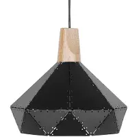 Beliani Hängeleuchte Schwarz Metall und Holz mit Schirm in Glockenform Lochmuster Shabby Chic Vintage Stil