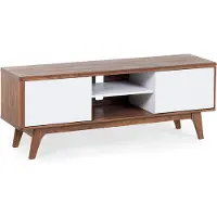 Beliani Fernsehtisch Dunkler Holzfarbton Weiß MDF Platte Holzfurnierte MDF Platte 53 x 142 x 40 cm Modern Glamourös 2 Fächer 2 Schränke Wohnzimmer