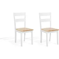Beliani Praktisches Stuhl-Set 2er Set Weiß/Braun Gummibaumholz