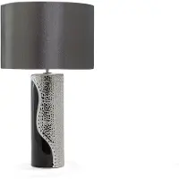 Beliani Tischlampe Schwarz und Silber Porzellanfuß Stoffschirm Schwarz Kabel mit Schalter Moderner Minimalistischer Glamouröser Stil