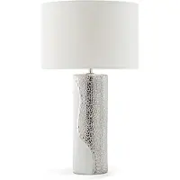 Beliani Tischlampe Silber und Weiß Porzellanfuß Stoffschirm Braun Kabel mit Schalter Moderner Minimalistischer Glamouröser Stil