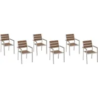 Beliani Gartenstuhl 6er Set Hellbraun Kunstholz Holzoptik Aluminiumgestell mit Armlehnen stapelbar Modern Outdoor Indoor Esszimmer Terrasse Balkon
