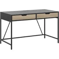 Beliani Schreibtisch Schwarz/heller Holzfarbton aus Holz Metall und Faserplatte mit 2 Schubladen 120 x 60 Kinderzimmer Wohnzimmer Arbeitszimmer Modern