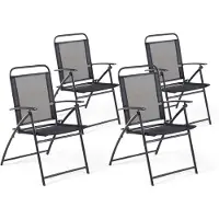 Beliani Gartenstuhl 4er Set Schwarz Textillene Metallbeine Klappbar Modern Balkon Terrasse Outdoor