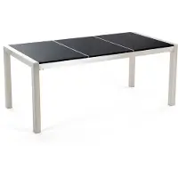 Beliani Gartentisch Schwarz/Silber Granit/Basalt Edelstahl 180 x 90 cm Poliert Modern Outdoor