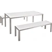 Beliani Gartenmöbel Set Weiß Kunstholz Aluminium 8-Sitzer Rechteckig Outdoor Modern