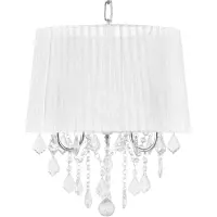 Beliani Hängeleuchte Weiß Metall 3-flammig mit Kristallen aus Acrylglas und Stoffschirm Kronleuchter-Optik Glamour Stil