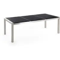 Beliani Gartentisch Schwarz/Silber Granit/Basalt Edelstahl 3 Tischplatten 220 x 100 cm Poliert Modern Outdoor