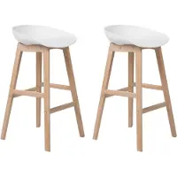 Beliani Barstuhl 2er Set Weiß Kunststoff-Sitzschale mit Hellen Holzbeinen Fußstütze Sitzhöhe 72 cm ohne Lehne Modernes Design Barhocker Tresenhocker