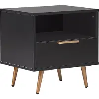 Beliani Nachttisch Schwarz Faserplatte mit 1 Schublade und 1 Fach goldene Metallbeine rechteckig Retro-Stil Schlafzimmer Möbel