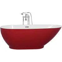 Beliani Badewanne Rot Freistehend 173 x 82 cm Walnussform Modern