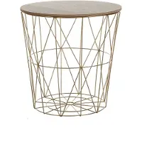 Beliani Beistelltisch Gitteroptik Hellbraun Gold 40 x 40 cm MDF Platte Pulverbeschichtetes Metall Metallkorb Multifunktional Rund Modern