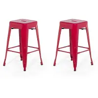 Beliani Trendy Barhocker 2er Set Rot Metall 60 cm Industriell