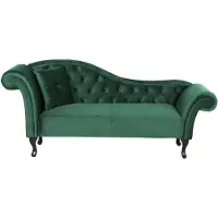 Beliani Chaiselongue Linksseitig Dunkelgrün Samtstoff Holzfüße Glamourös Mit Zierkissen