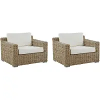 Beliani Gartensessel Set Hellbraun Polyrattan inkl. Sitzkissen in Cremeweiß 2 Stück Modernes Design Terasse Garten