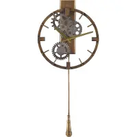 Beliani Wanduhr Gold ø 30 cm Eisenhaltig Rund mit Pendel im Vintage Look Wohnzimmer Schlafzimmer