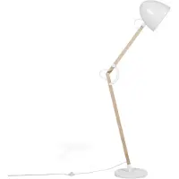 Beliani Stehlampe Weiß Metall 175 cm Arm und Schirm verstallbar Holzgestell Marmorfuß langes Kabel mit Schalter Industrie Design