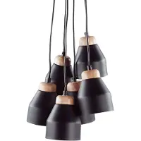 Beliani Hängeleuchte Schwarz Metall und Holz mit Schirmen in Glockenform 6-flammig Industrie Look