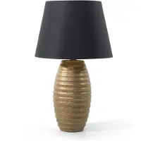 Beliani Tischlampe Gold Porzellanfuß Stoffschirm Schwarz langes Kabel mit Schalter Modern Glamourös