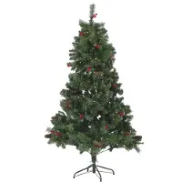 Beliani Weihnachtsbaum 180 cm Grün Kunststoff/Metall inkl. LED Beleuchtung Ständer mit Zapfen geschmückt Weihnachten