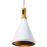 Beliani Hängeleuchte Weiß und Gold Metall mit Schirm in Trichterform Holzoptik Industrie Look