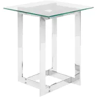 Beliani Beistelltisch Silber Transparent 40 x 40 cm Glasplatte Glänzende Metallgestell Poliert Quadratisch Modern
