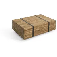 Beliani Couchtisch Teakholz 69 x 110 cm Kaffeetisch Massivholzlatten Metallbänder Antike Optik Rechteckig Modern Scandinavien Stil