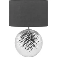Beliani Tischlampe Silber Keramik 51 cm Stoffschirm Schwarz Trommelform Kugelfuß Kabel mit Schalter Modern Glamourös für Schlafzimmer Wohnzimmer Flur