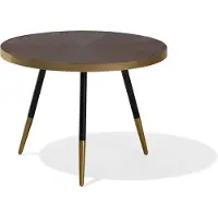 Beliani Couchtisch Dunkle Esche / Schwarz / Gold MDF runder Tischplatte Goldene Akzente Rund Modern