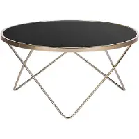 Beliani Couchtisch Schwarz Gold Sicherheitsglas Metall 40 x 80 cm V förmigen Füße Glänzend Universell Rund Modern