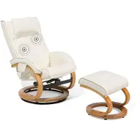 Beliani Massagesessel mit Fußhocker Weiß Kunstleder Drehbar Holzbeine Heizfunktion Liegefunktion Timer Fernbedienung Modern für Büro Arbeitszimmer