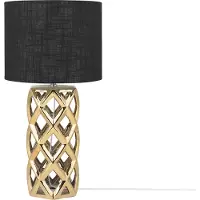 Beliani Tischlampe Gold Keramik 71 cm Stoffschirm Trommelform Schwarz Vasenform Geometriches Design Kabel mit Schalter Moderner Minimalistischer Stil