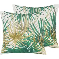 Beliani Gartenkissen 2er Set bunt 45 x 45 cm aus Polyester mit Palmenmuster Quadratisch Garten/ Balkon /Terrasse modernes Design