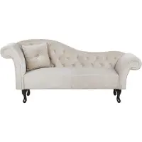 Beliani Chaiselongue Linksseitig Beige Samtstoff Holzfüße Glamourös Mit Zierkissen