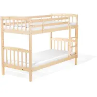 Beliani Hochbett Hellbraun 90 x 200 cm Kiefernholz Natürliches Material Etagenbett Mit Leiter Modern Klassisch