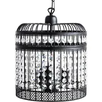 Beliani Hängeleuchte Schwarz Eisen 3-flammig mit Kristallen aus Acrylglas und Gitter Wasserfall-Optik Kronleuchter-Optik Glamour Stil