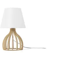 Beliani Tischlampe Weiß Holz 36 cm Stoffschirm Lampenfuß in Gitteroptik Kabel mit Schalter Landhausstil