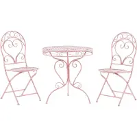 Beliani Balkonset Rosa Eisen 3-teilig Antik-Optik Romantischer Französischer Stil Runder Tisch mit 2 Stühlen Klappbar Garten Outdoor Terrasse
