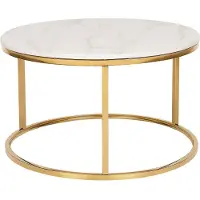 Beliani Couchtisch Beige mit Gold Stahlbeinen Poliert Marmor Optik Tischplatte Glänzend Rund Modern
