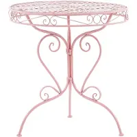 Beliani Balkontisch Rosa Eisen ø 70 cm Rund Antik-Optik Französisch Romantisch Verschnörkelt für 2 Personen Garten Outdoor Terrasse Ausstattung Möbel