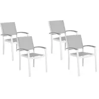 Beliani Gartenstühle 4er Set Grau / Weiß Polyester Aluminium mit Armlehnen Terrasse Balkon Outdoor
