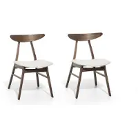 Beliani Esszimmerstuhl 2er Set Dunkelbraun / Weiß Holz und Kunstleder Retro Skandi Möbel Küche Wohnküche Wohnzimmer Ausstattung Sitzmöbel