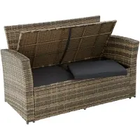 TecTake Rattan Sitzgruppe Modena 3+2+1 inkl. Schutzhülle - Farbe Nature UV-beständig Verwendung außen Sofa inklusive Staufach und weiche Kissen