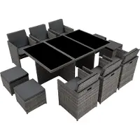 TecTake Aluminium Rattan Sitzgruppe mit Schutzhülle klappbar 6 Stühle 4 Hocker Grau