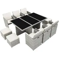 TecTake Aluminium Rattan Sitzgruppe Schutzhülle umklappbare Rückenlehnen 6 Stühle 4 Hocker 1 Tisch Light Grey