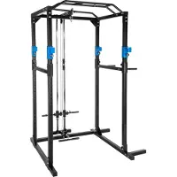 TecTake Kraftstation mit Latzug - schwarz/blau