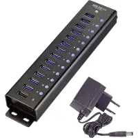 Renkforce RF-3897144 USB-Hub 13 Port USB-A USB 3.0 5 GBit/s mit Aluminiumgehäuse, zur Wandmontage, mit Schnellladeport